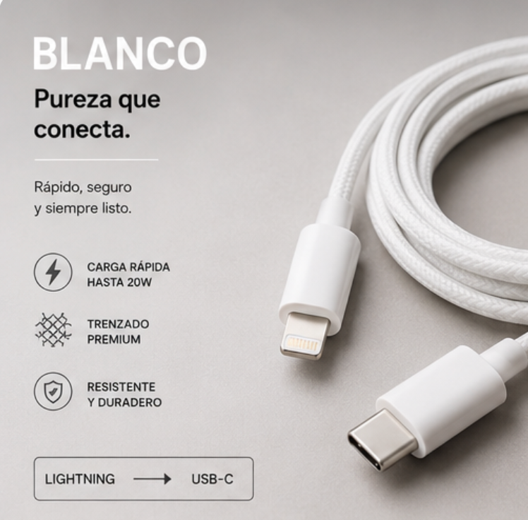 🍏 Cable USB-C a Lightning para carga rápida en iPhone