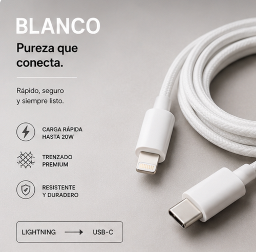 🍏 Cable USB-C a Lightning para carga rápida en iPhone