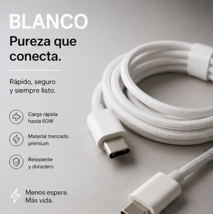 ⚡ Cable USB-C a USB-C de carga rápida y alto rendimiento